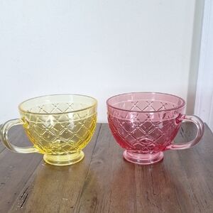 Yellow and Pink Footed Glass Teacups